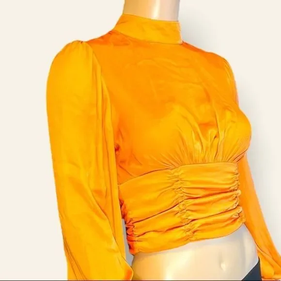 XS Free People Piper Backless Crop, Long Sleeve in Mango/ Dusty Orange - Picture 5 of 16